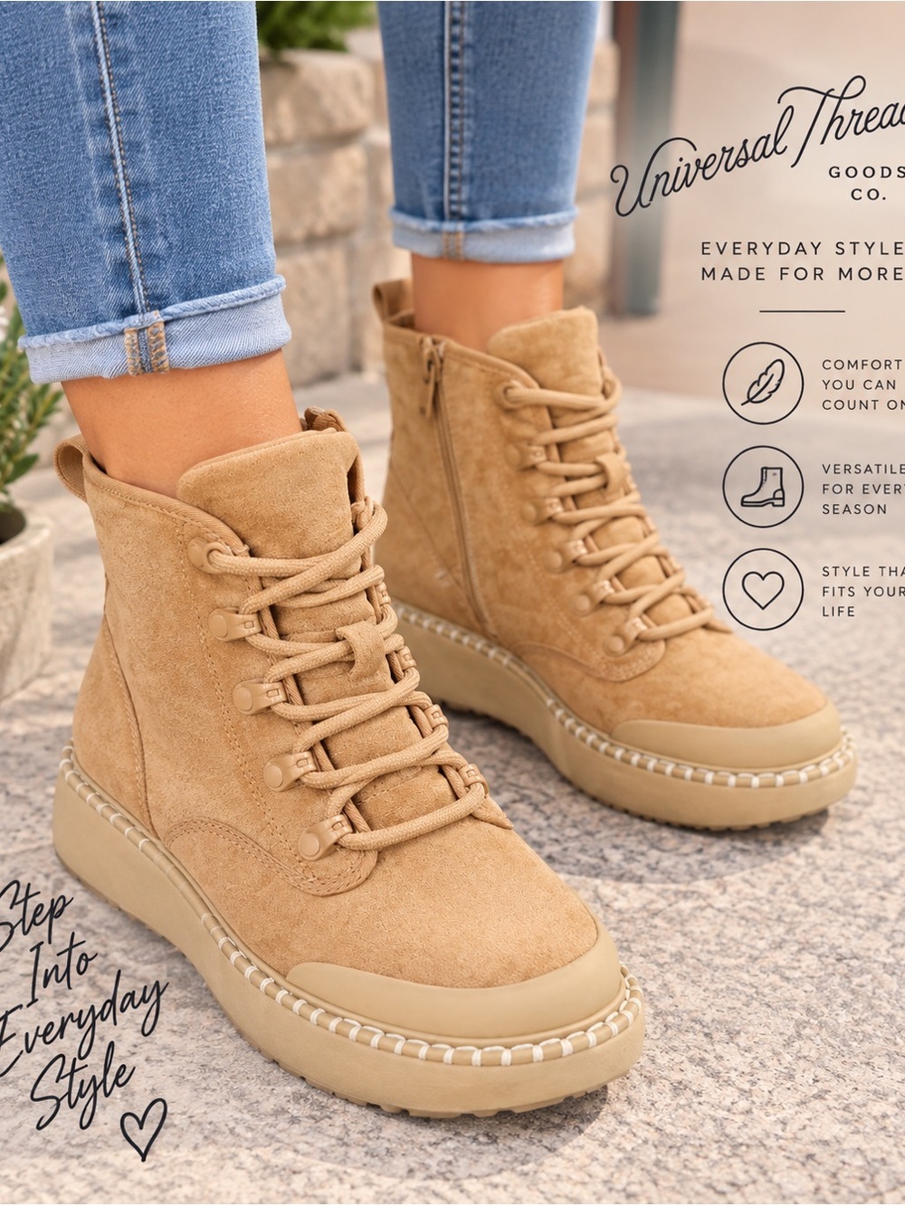 Universal Thread Kolbi Off White Women's Combat Boots Size 7